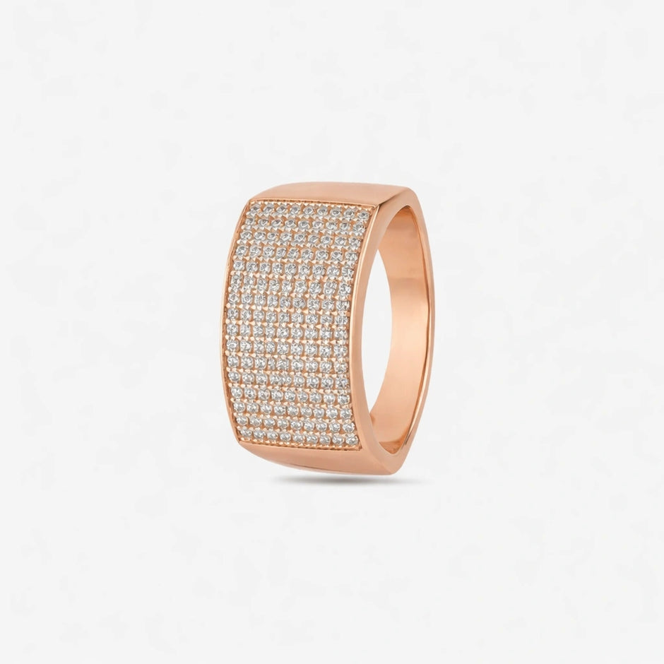 Rose Gold Finish Square Diamond-Look 925 Silver Ring for Men