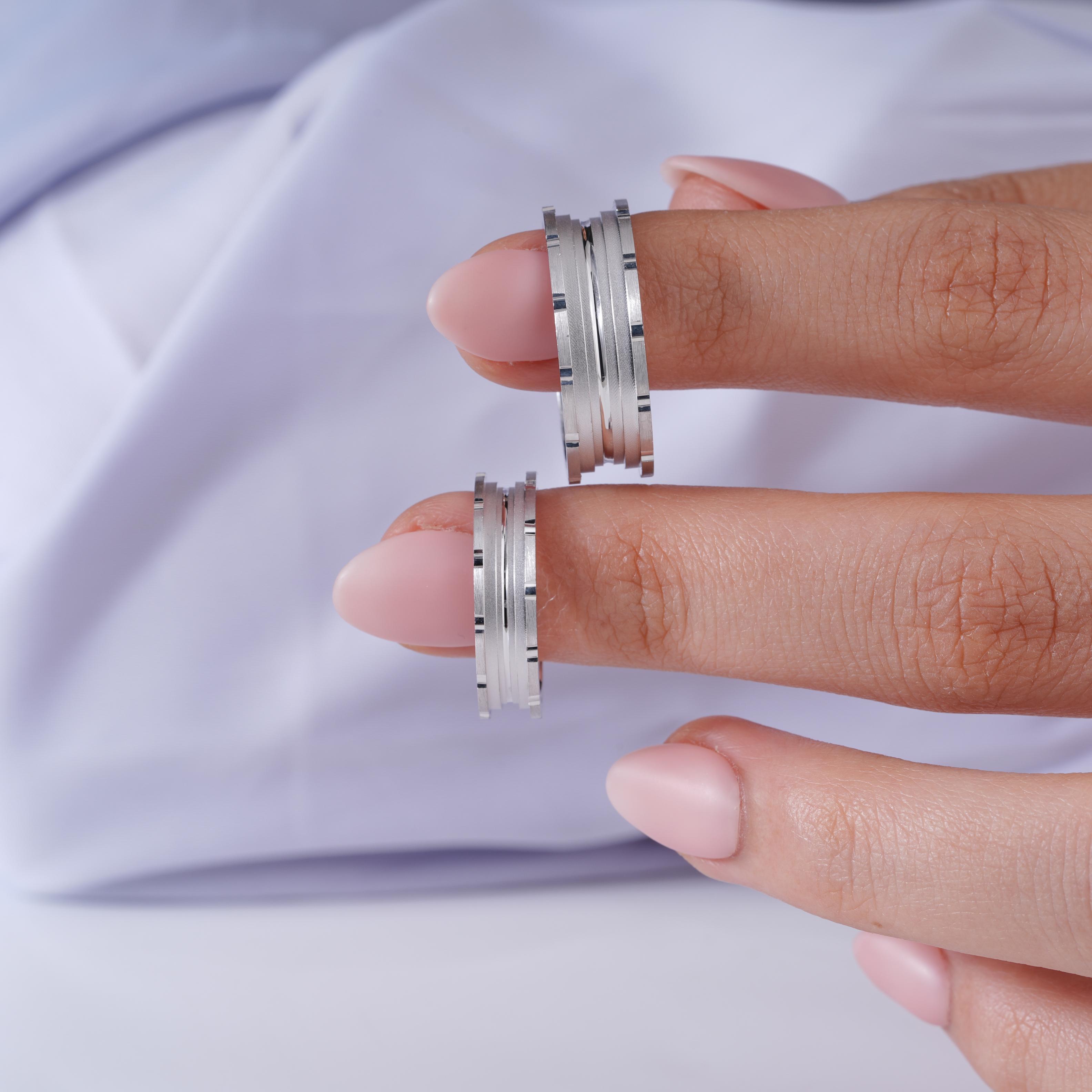 Matching 925 Sterling Silver Couple Rings with Elegant Layered Design