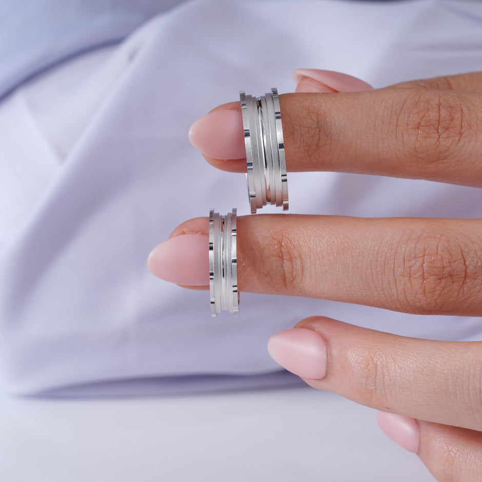 Matching 925 Sterling Silver Couple Rings with Elegant Layered Design