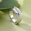 Modern Men's Silver Statement Ring with Pavé CZ Diamond Design