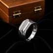 Modern Men's Silver Statement Ring with Pavé CZ Diamond Design