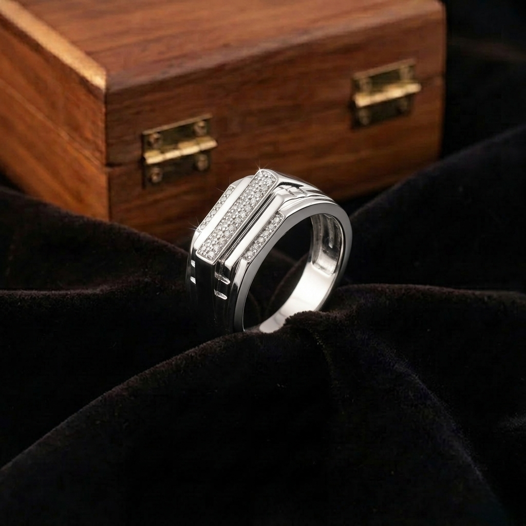 Bold Multi-Layered 925 Sterling Silver Men's Ring with Stone Detailing