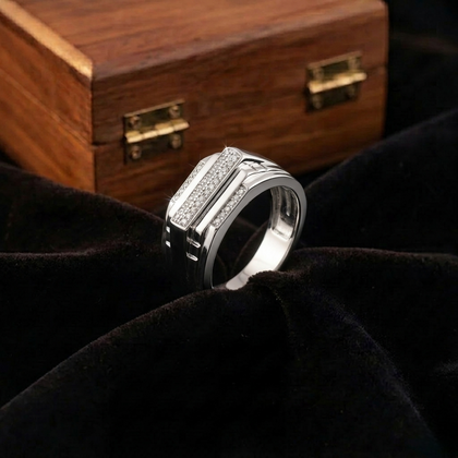 Bold Multi-Layered 925 Sterling Silver Men's Ring with Stone Detailing
