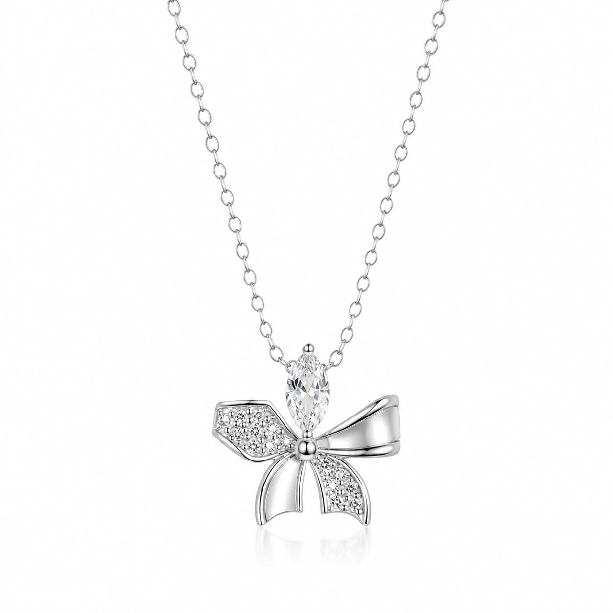 Bow Diamond 925 Sterling Silver Pendant Chain for Women