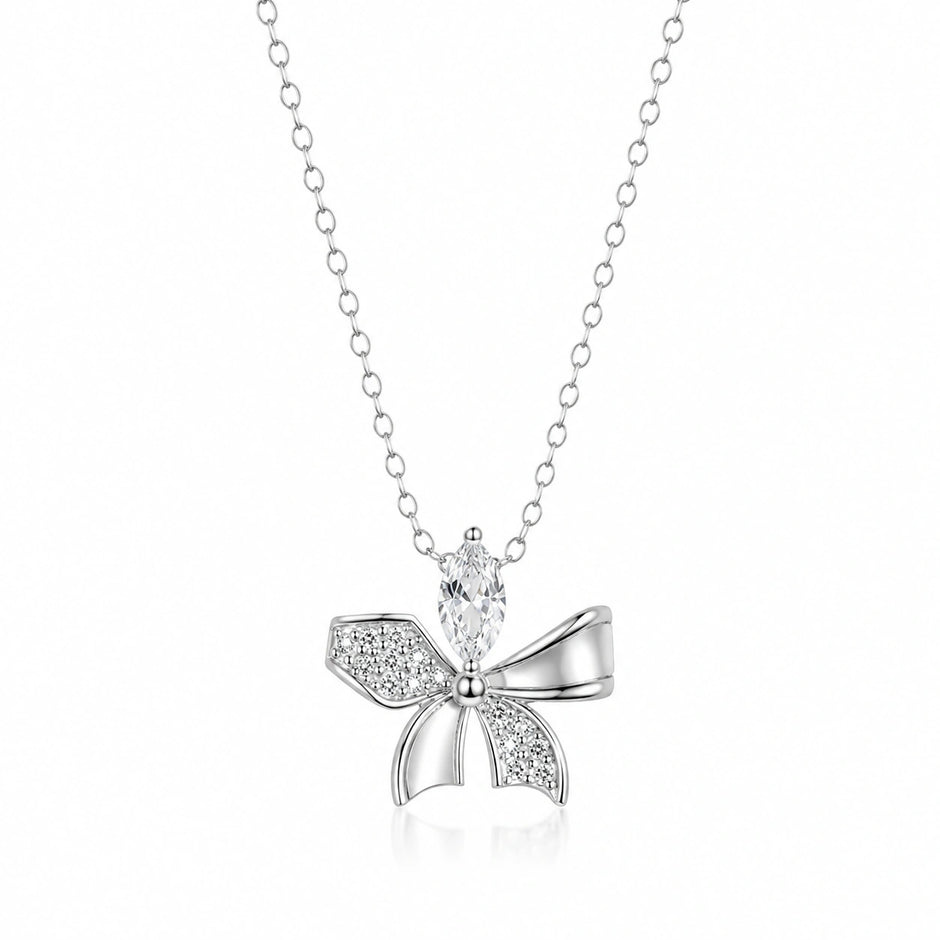 Bow Diamond 925 Sterling Silver Pendant Chain for Women