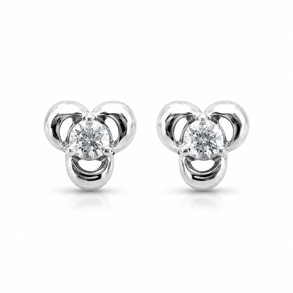 925 Sterling Silver Floral Cubic Zirconia Stud Earrings with Three-Petal Flower Design for Women