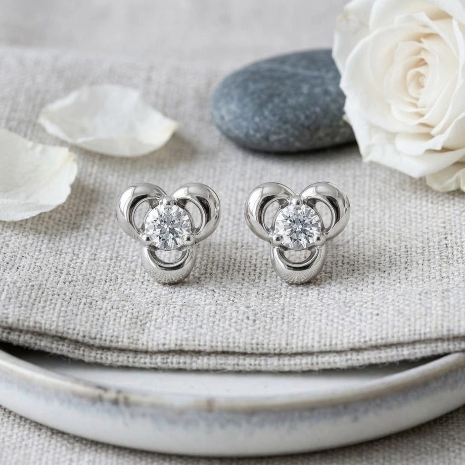 Bow Knot Diamond 925 Sterling Silver Stud Earrings for Women