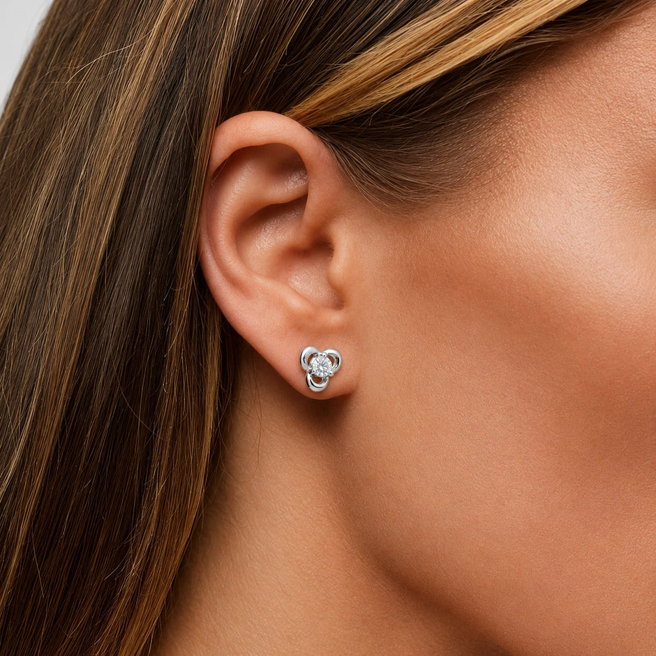 Bow Knot Diamond 925 Sterling Silver Stud Earrings for Women