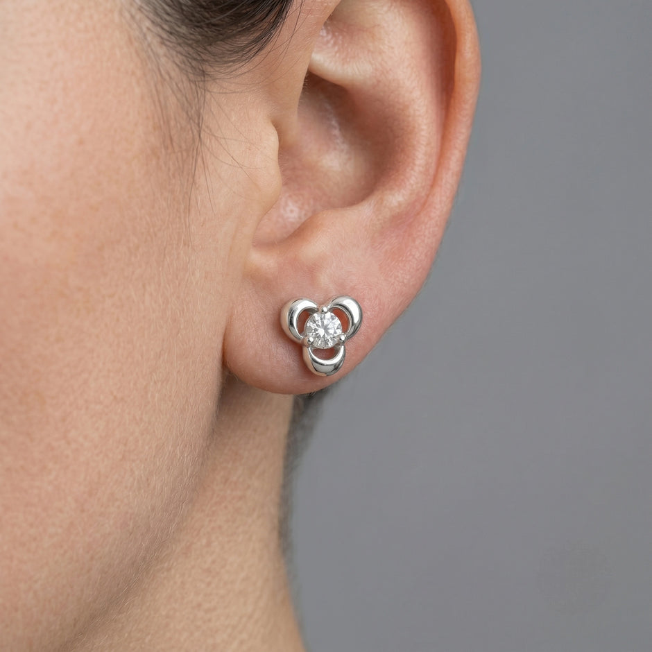 Bow Knot Diamond 925 Sterling Silver Stud Earrings for Women