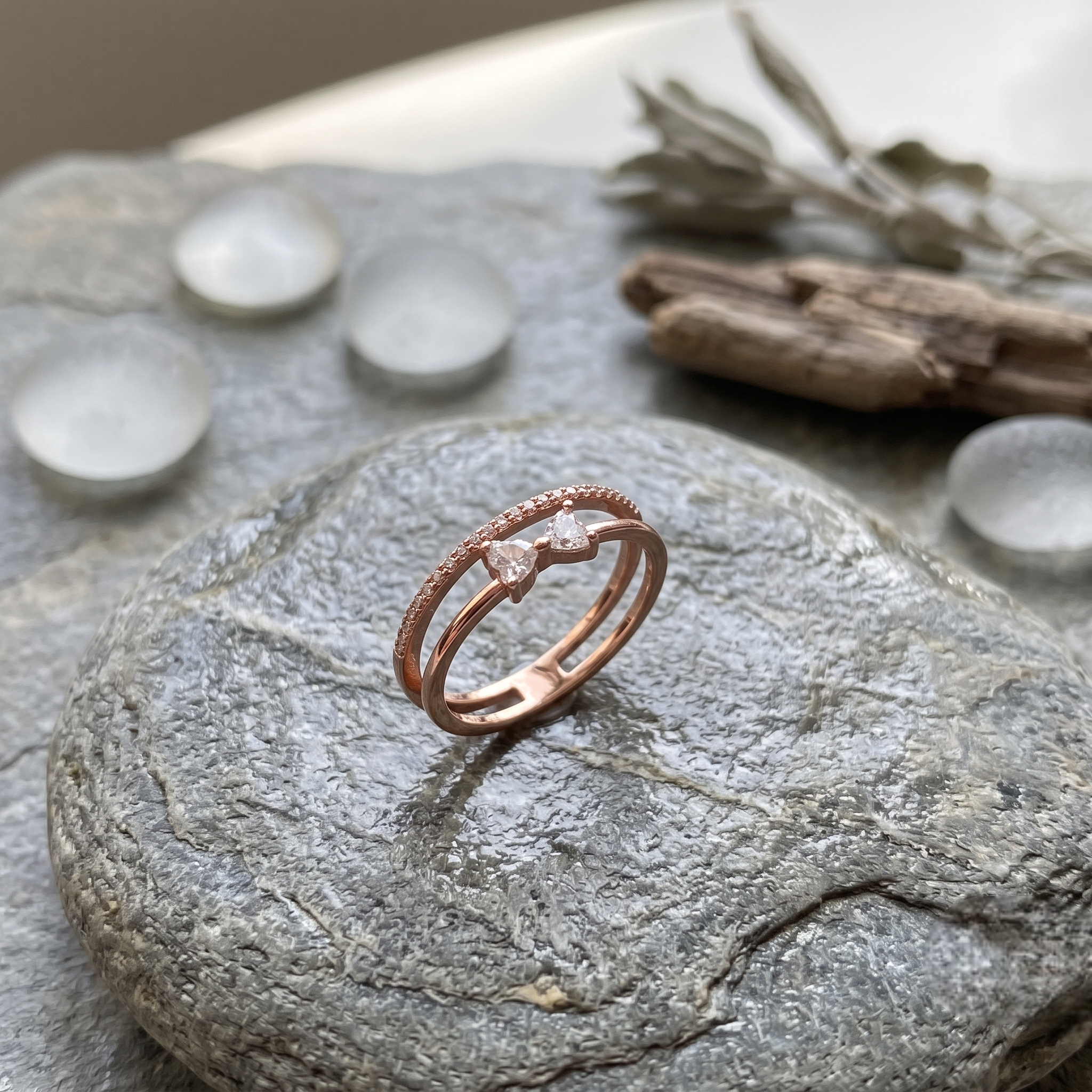 925 Sterling Silver Rose Gold Double Band Bow CZ Open Ring