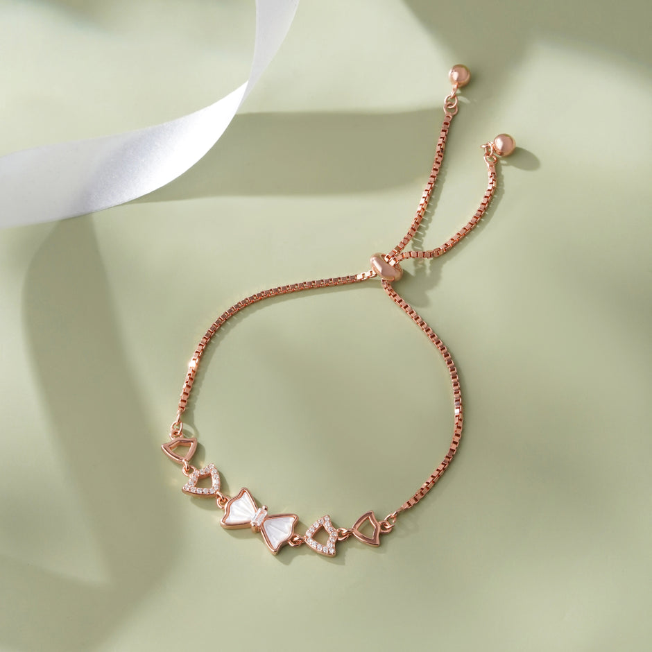 Bow Charm Diamond Adjustable Rose Gold Bracelet for Women