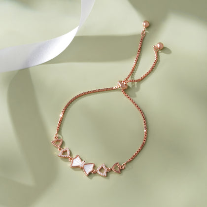 Bow Charm Diamond Adjustable Rose Gold Bracelet for Women