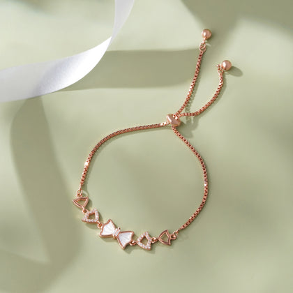 Bow Charm Diamond Adjustable Rose Gold Bracelet for Women