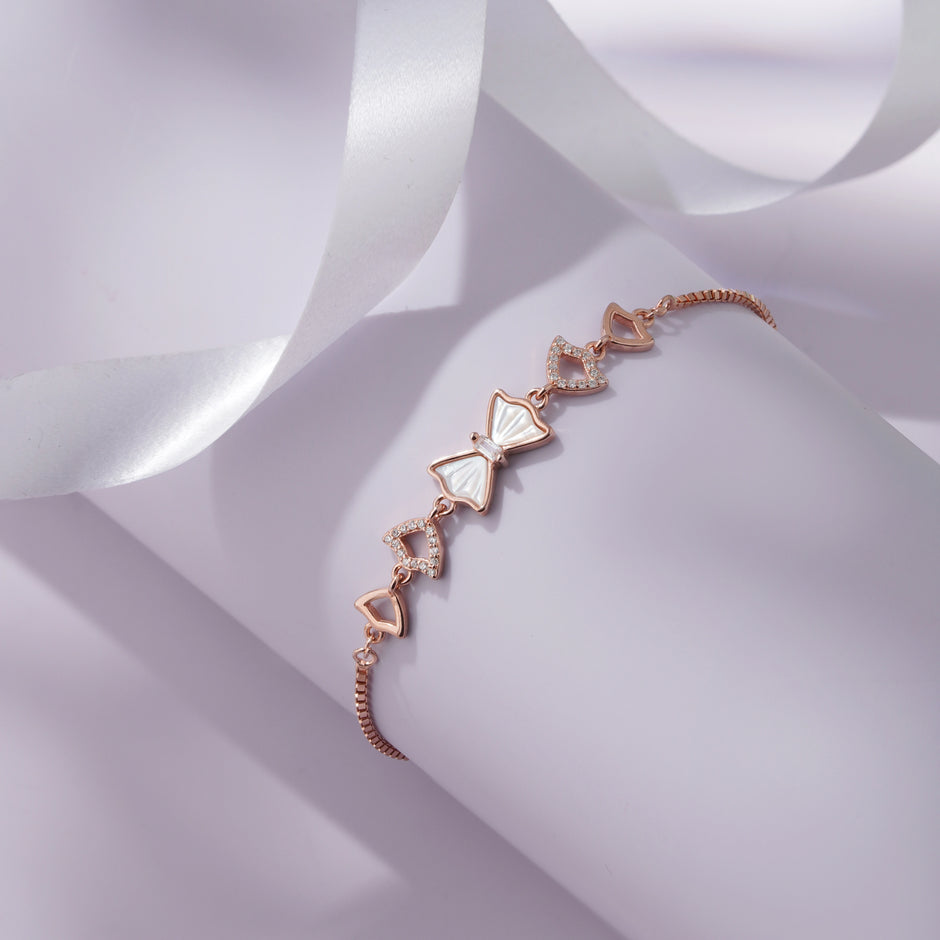 Bow Charm Diamond Adjustable Rose Gold Bracelet for Women