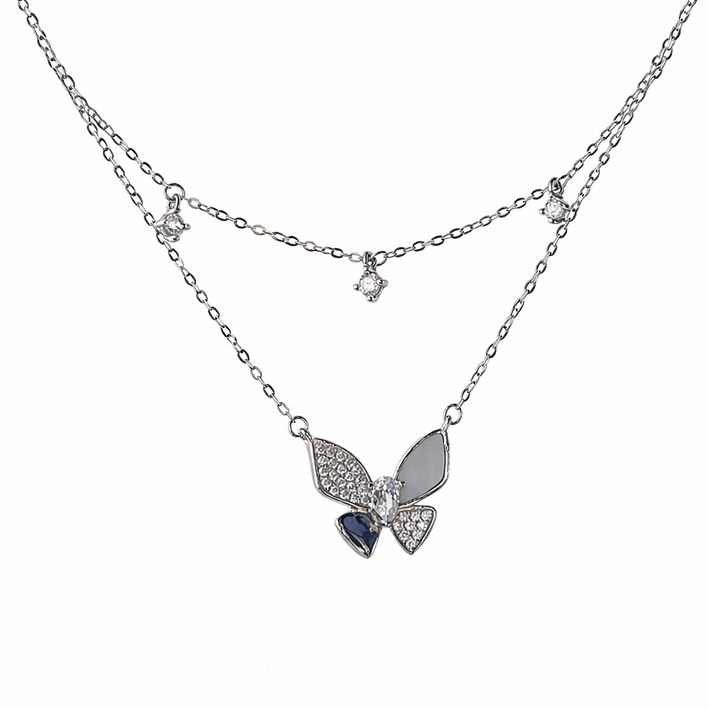 butterfly charm diamond 925 silver pendant chain