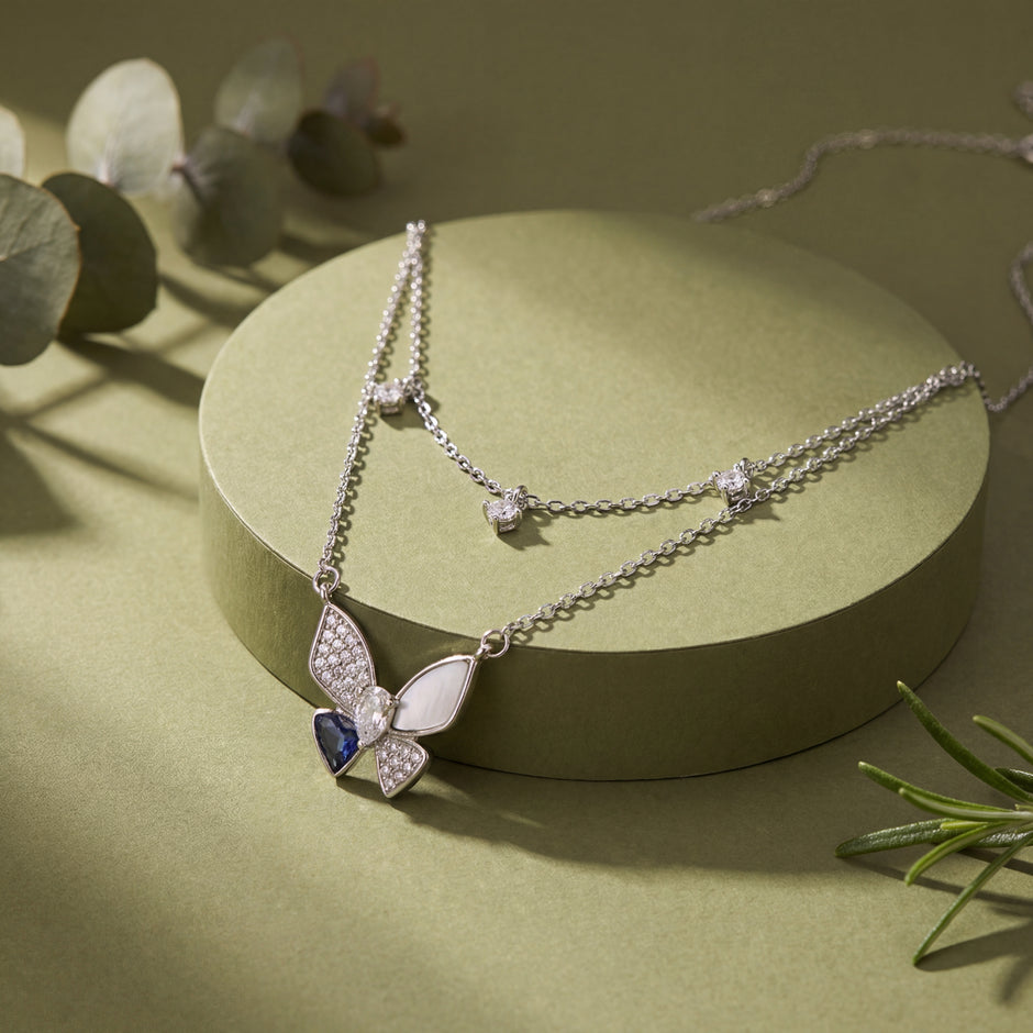 butterfly charm diamond 925 silver pendant chain