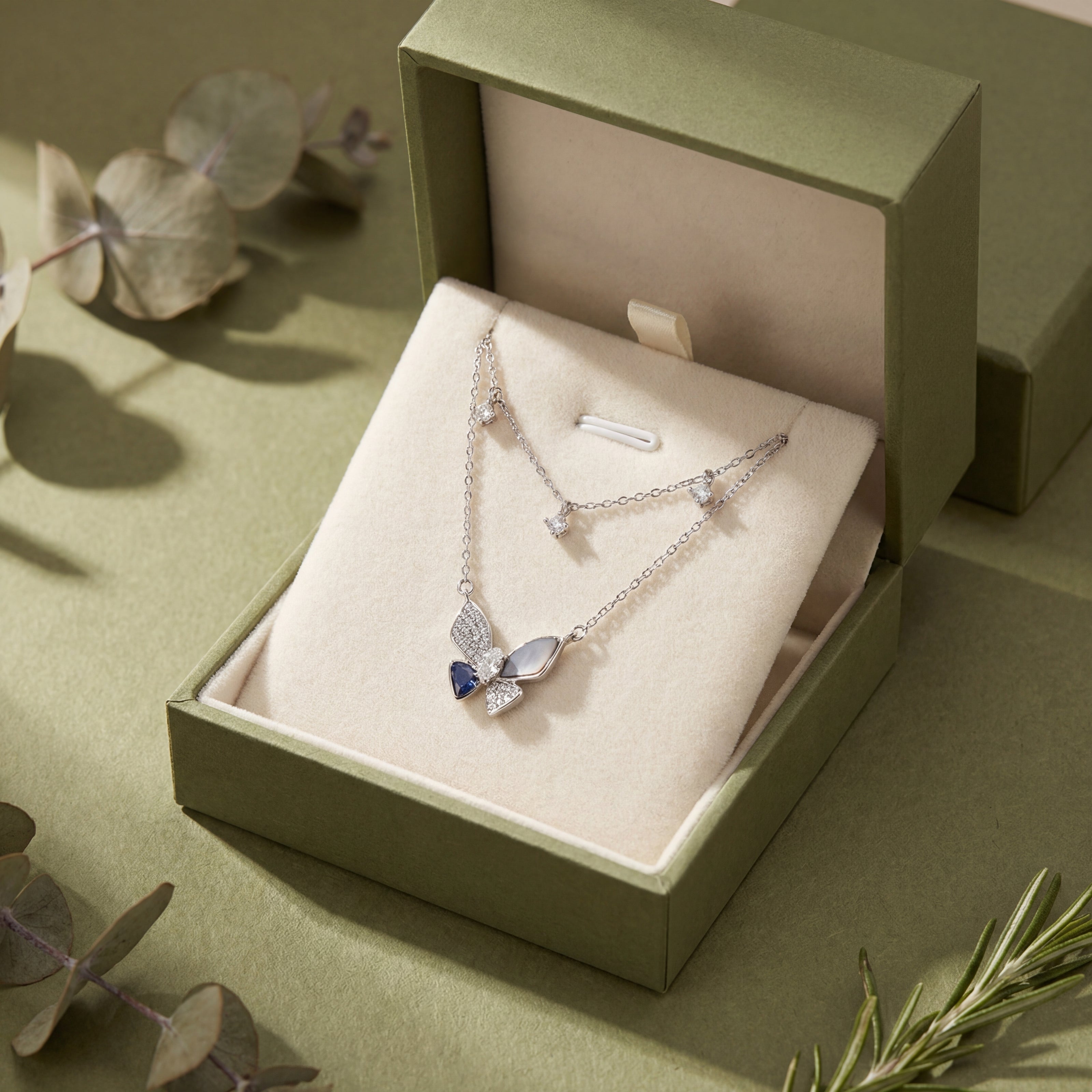 butterfly charm diamond 925 silver pendant chain