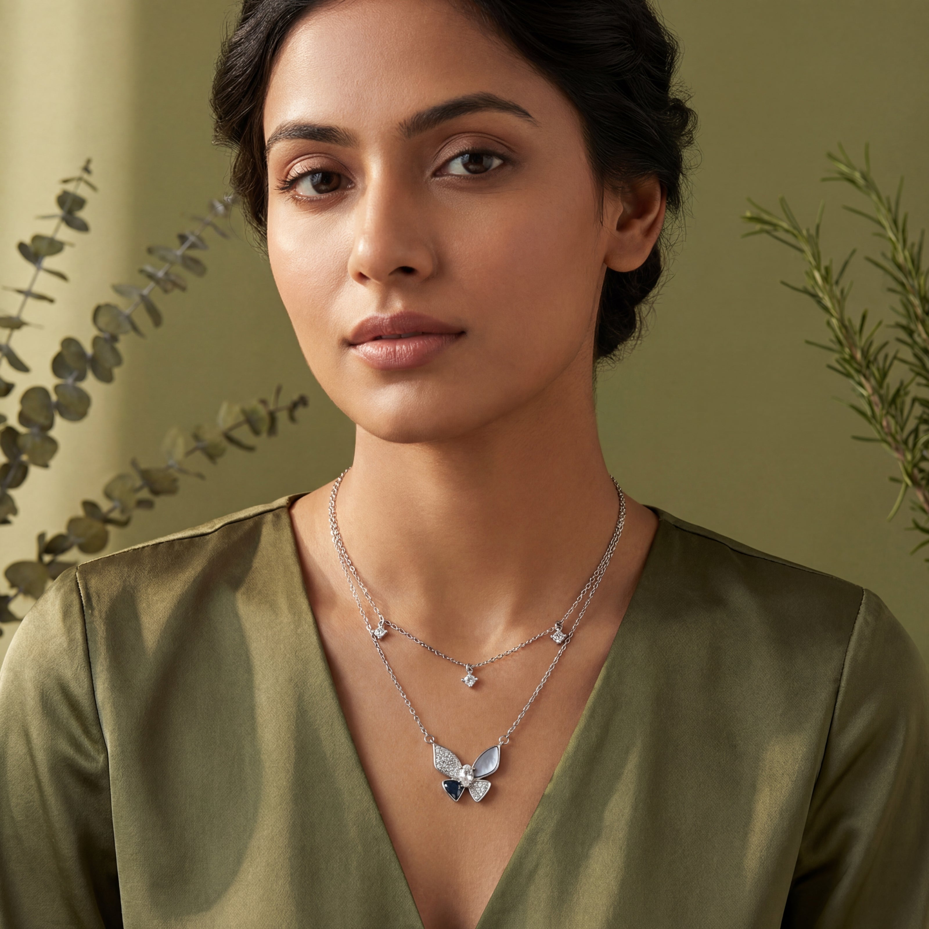 butterfly charm diamond 925 silver pendant chain