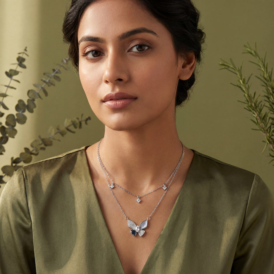 butterfly charm diamond 925 silver pendant chain