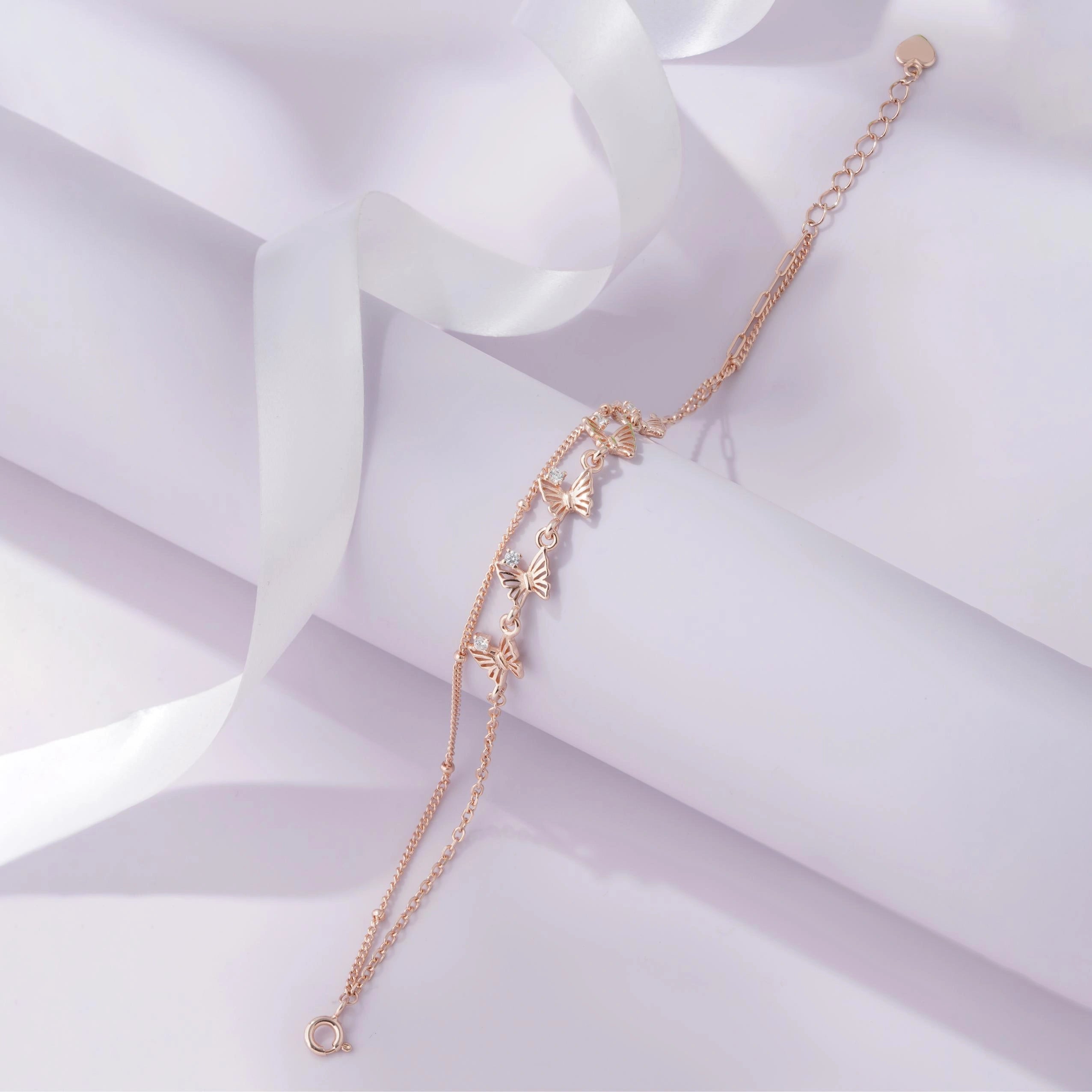 Butterfly Charm Adjustable Rose Gold Bracelet for Women