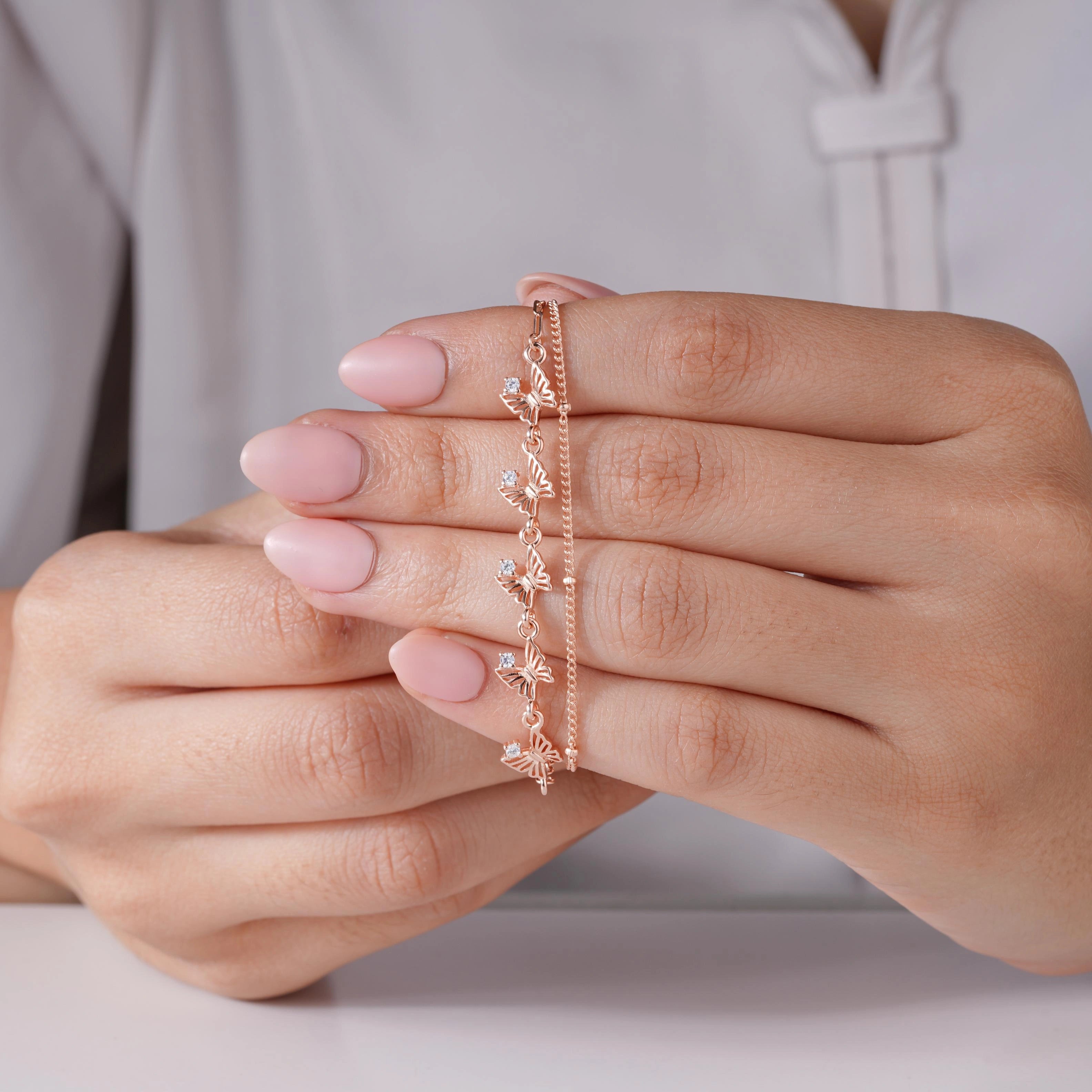 Butterfly Charm Adjustable Rose Gold Bracelet for Women