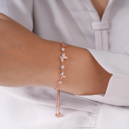 Butterfly Charm Diamond Adjustable Rose Gold Bracelet for Women