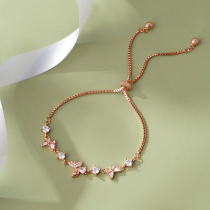 Butterfly Charm Diamond Adjustable Rose Gold Bracelet for Women