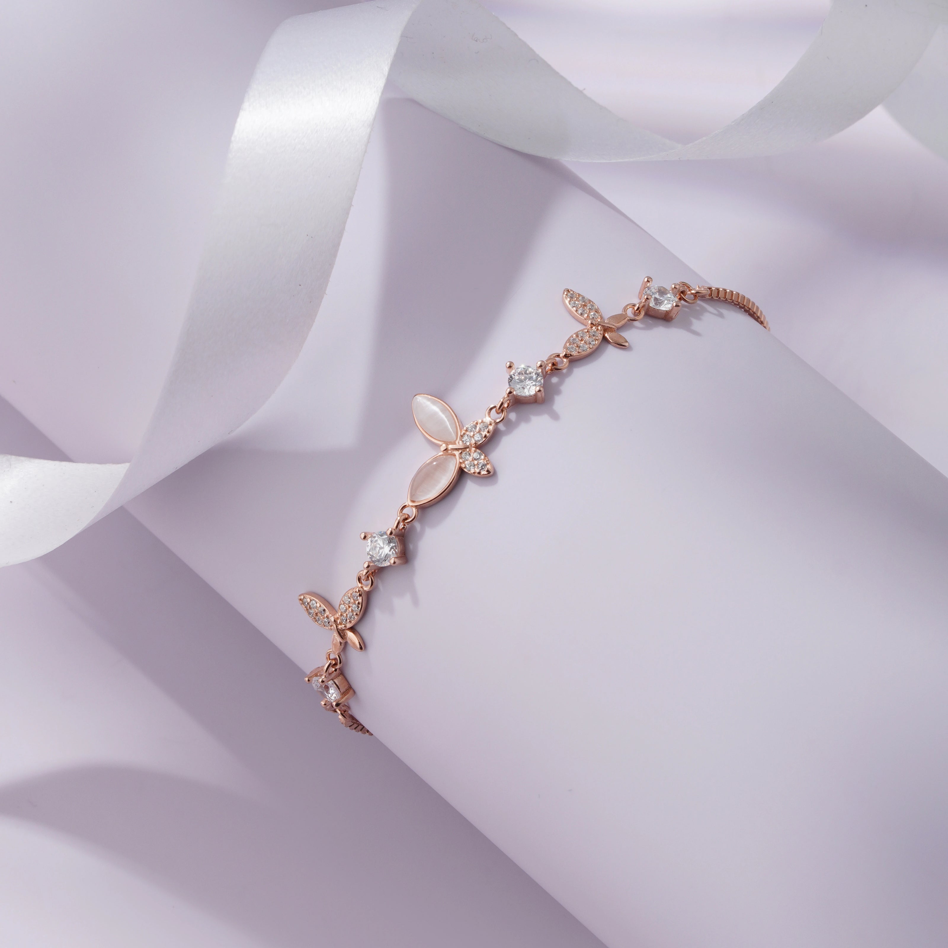 Butterfly Charm Diamond Adjustable Rose Gold Bracelet for Women