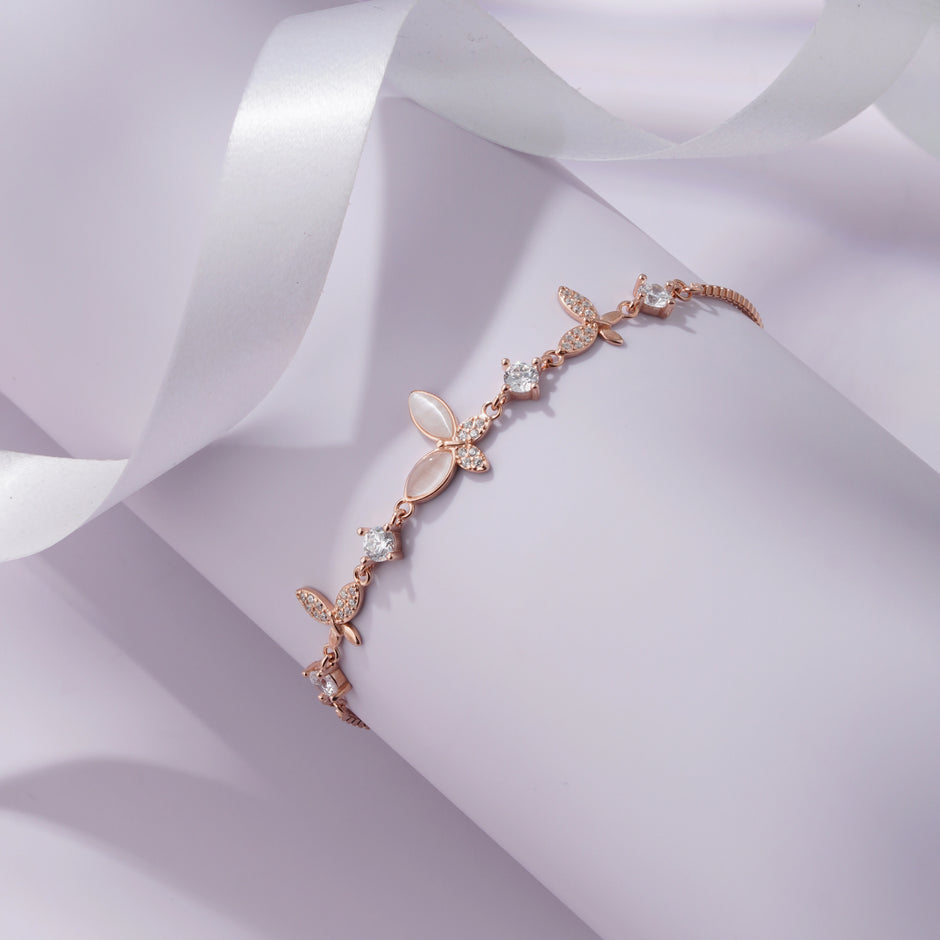 Butterfly Charm Diamond Adjustable Rose Gold Bracelet for Women