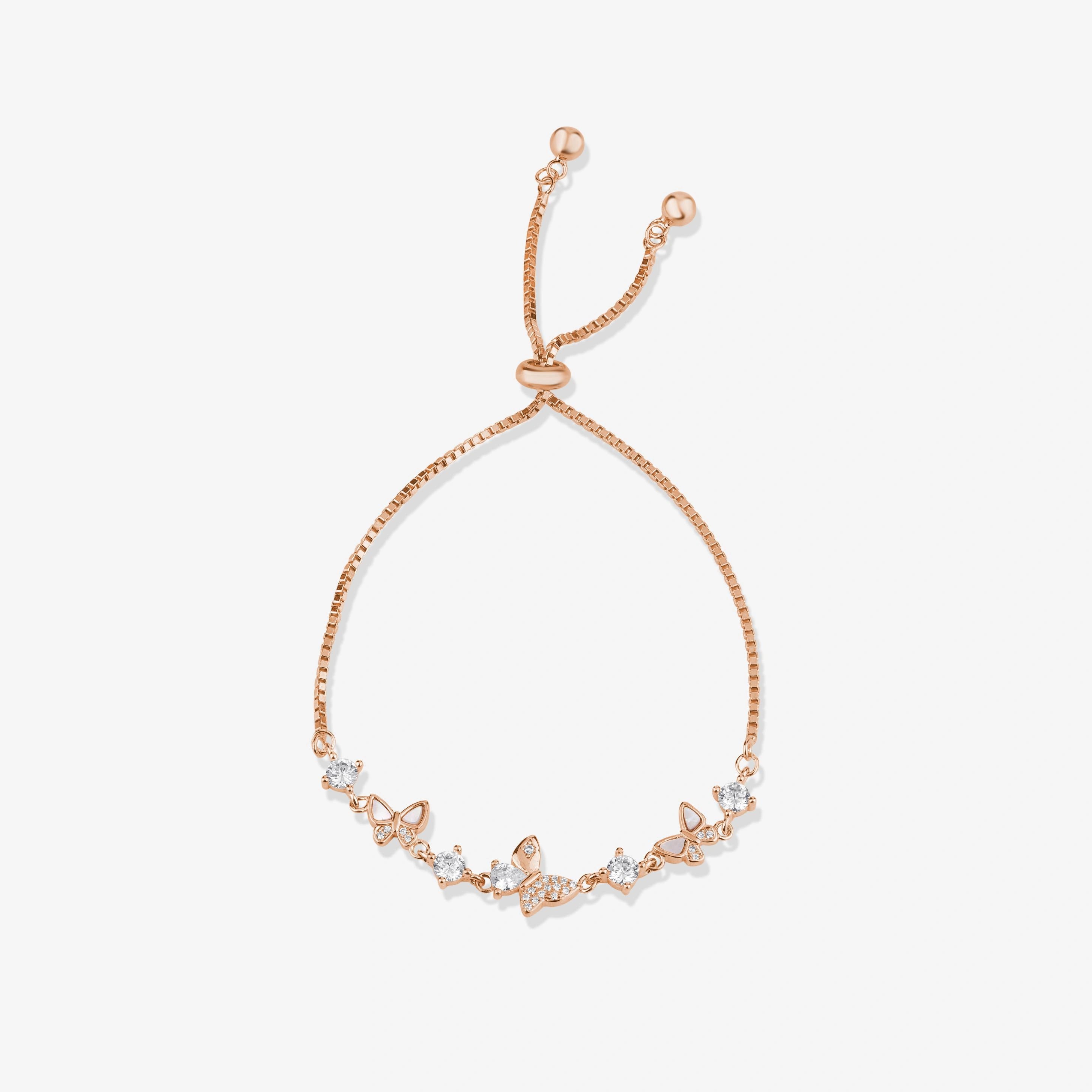 Butterfly Charm Diamond Adjustable Rose Gold Bracelet for Women