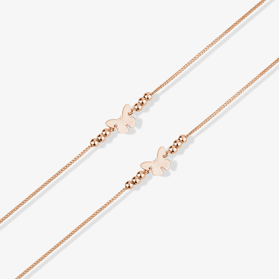 Butterfly Design Lucky Petal 925 Sterling Silver Rose Gold Anklet for Women