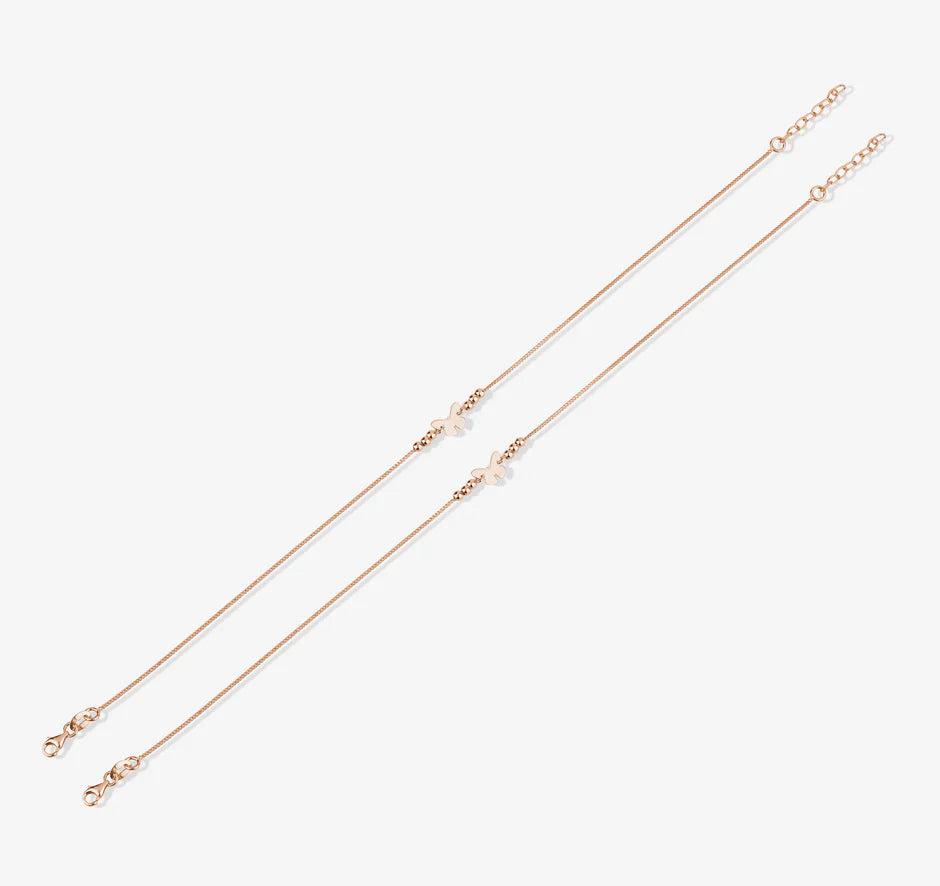 Butterfly Design Lucky Petal 925 Sterling Silver Rose Gold Anklet for Women