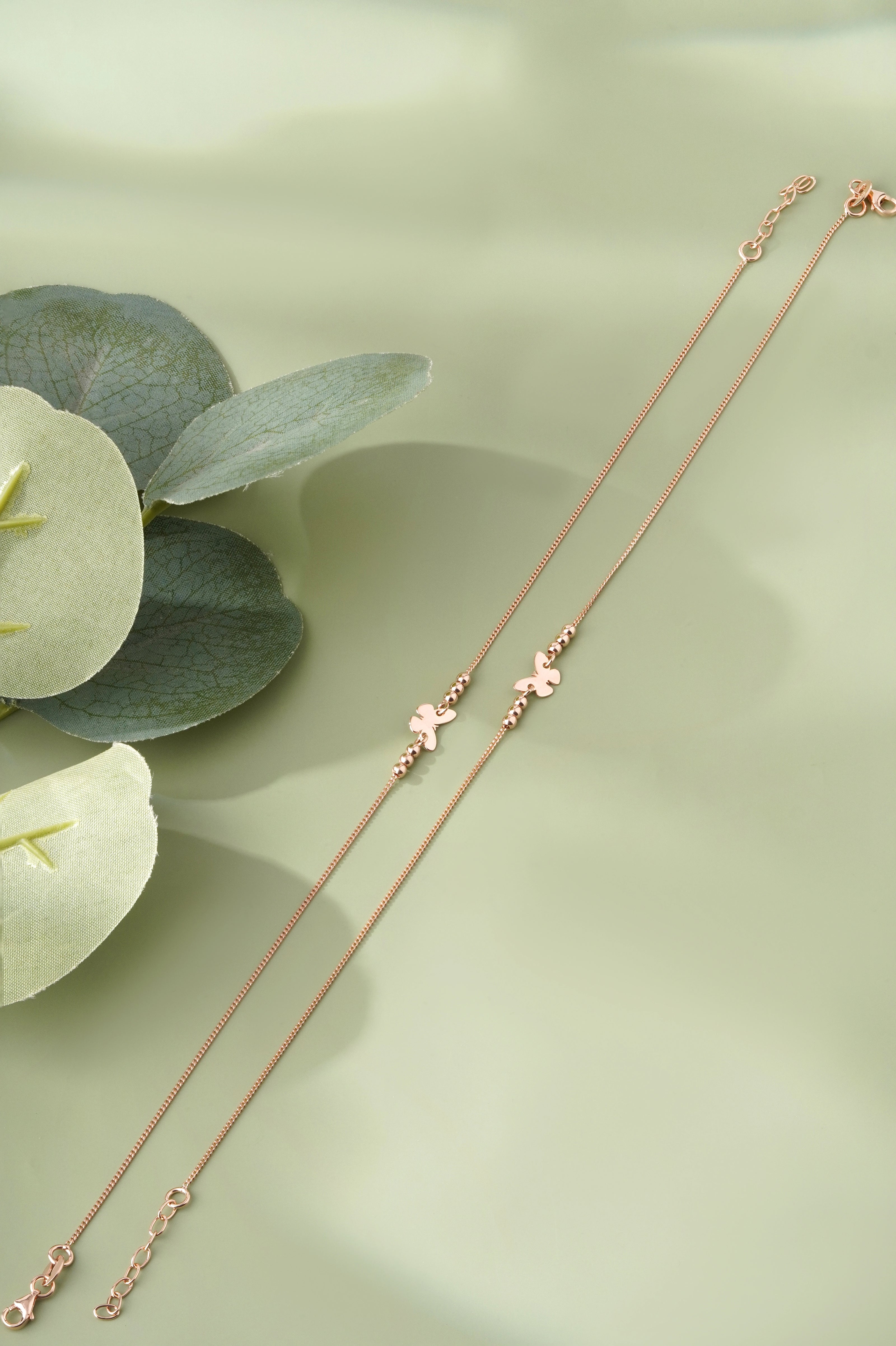 Butterfly Design Lucky Petal 925 Sterling Silver Rose Gold Anklet for Women