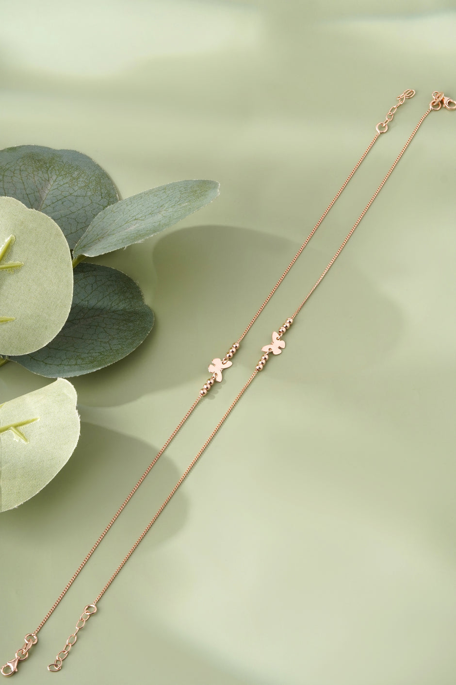 Butterfly Design Lucky Petal 925 Sterling Silver Rose Gold Anklet for Women