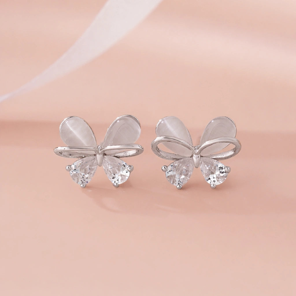 White Stone Butterfly Earrings