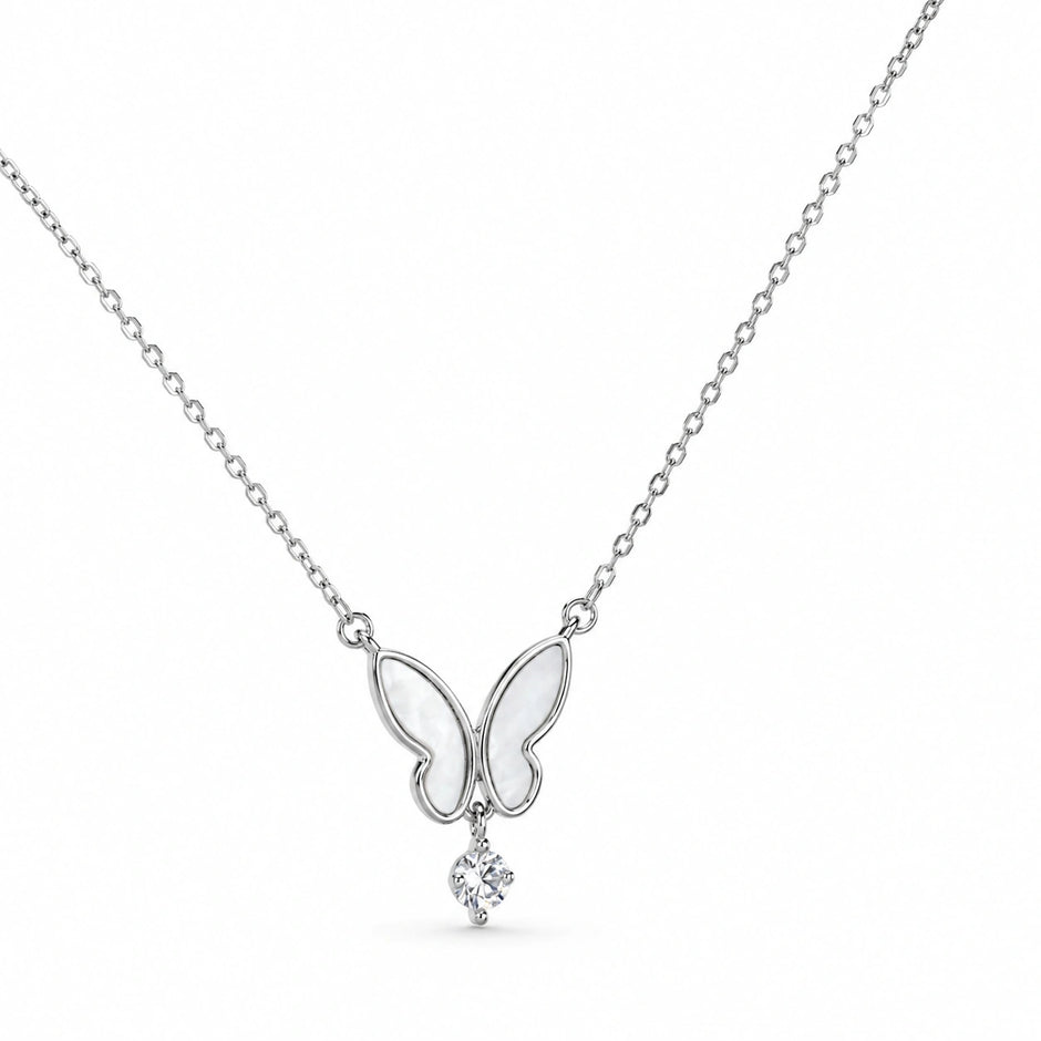 Butterfly Diamond 925 Sterling Silver Pendant Chain for Women