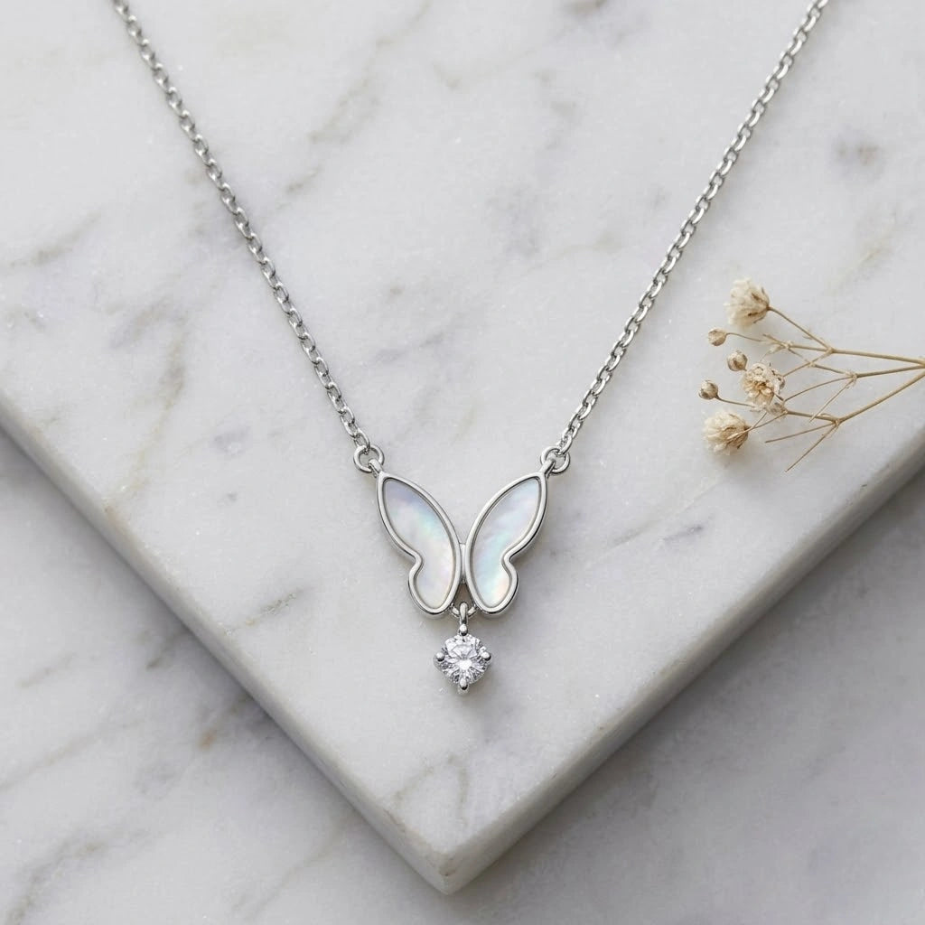 Butterfly Diamond 925 Sterling Silver Pendant Chain for Women