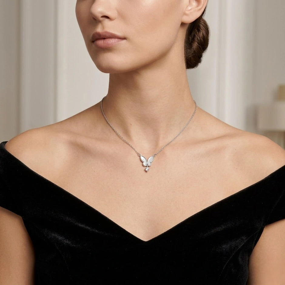 Butterfly Diamond 925 Sterling Silver Pendant Chain for Women