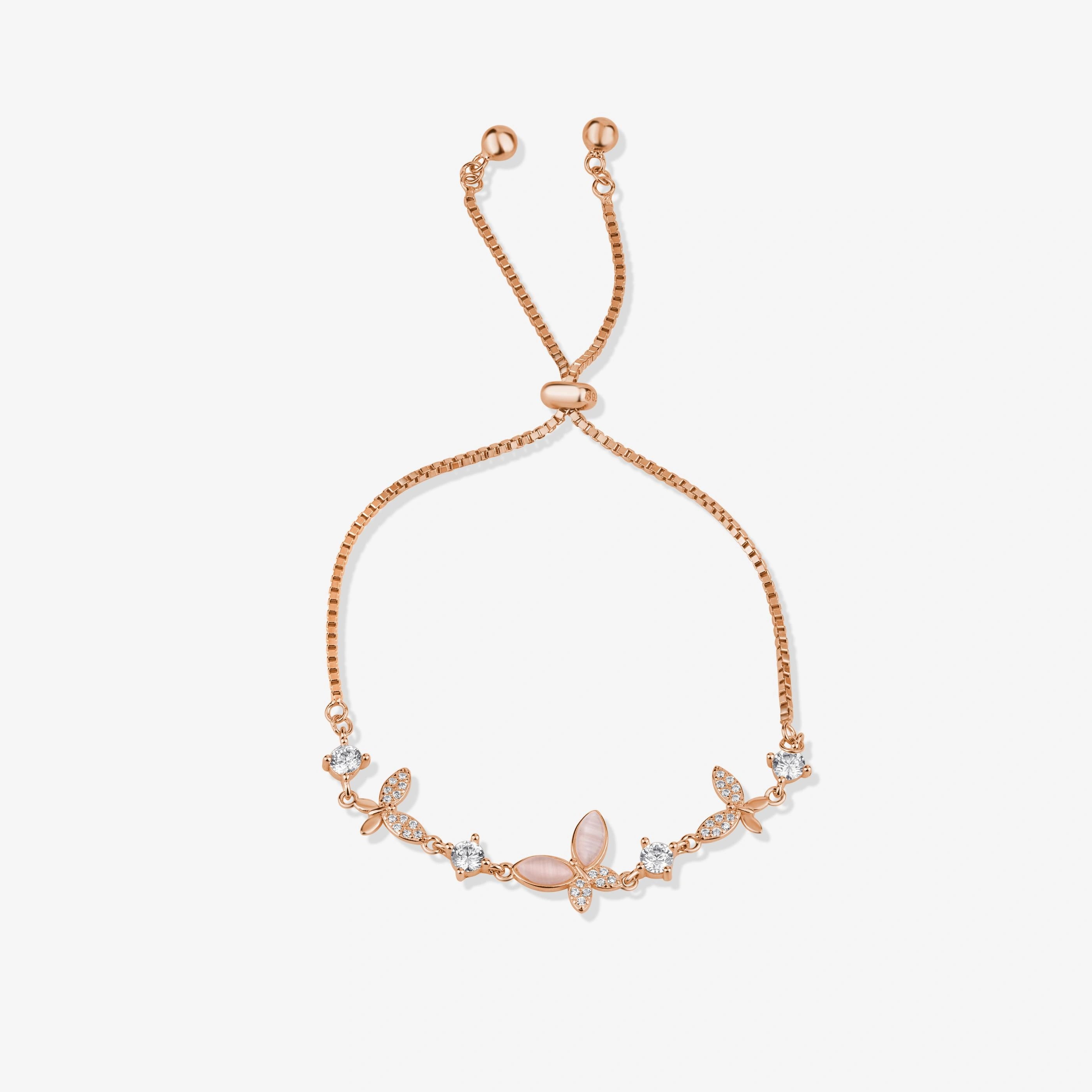Butterfly Leaf Diamond Adjustable Rose Gold Bracelet for Women
