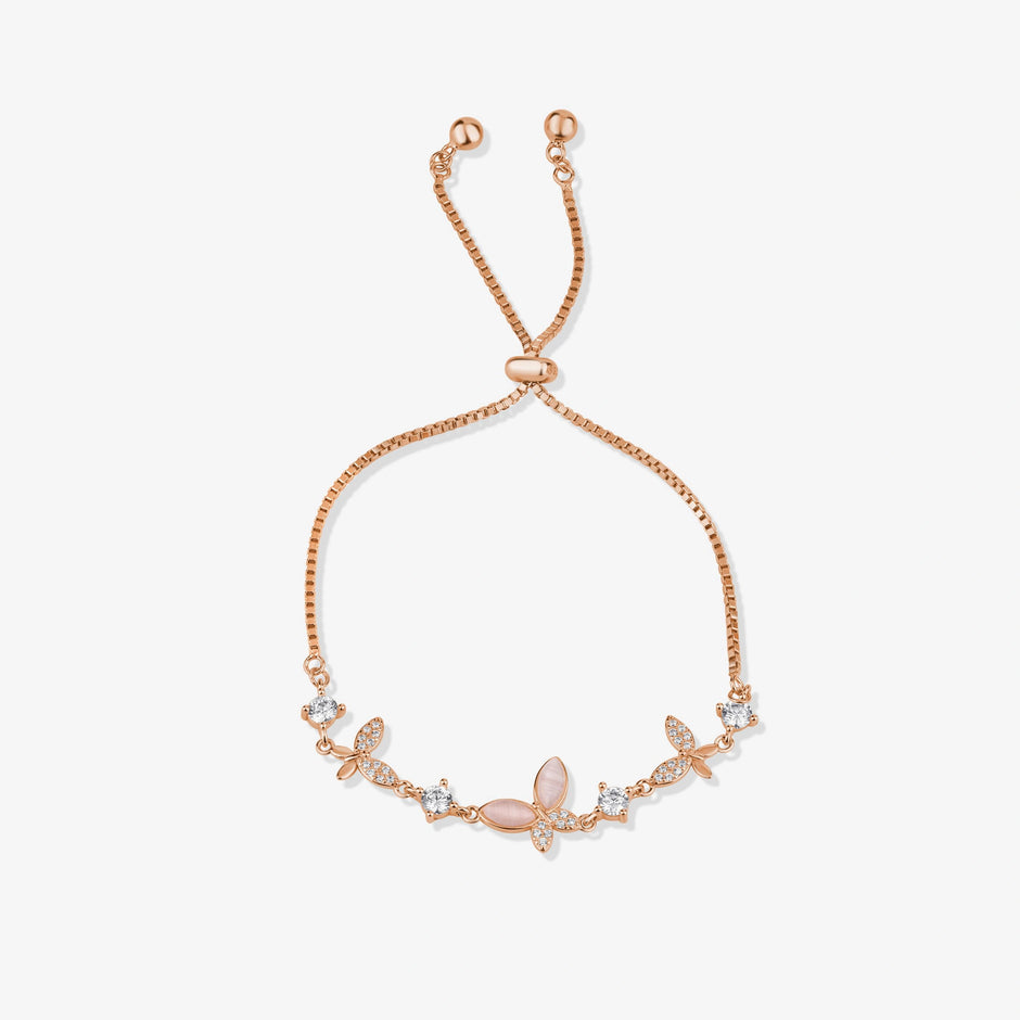 Butterfly Leaf Diamond Adjustable Rose Gold Bracelet for Women