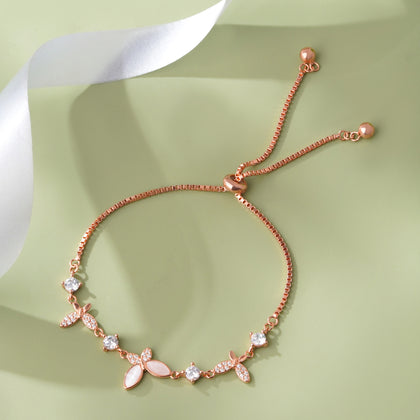 Butterfly Leaf Diamond Adjustable Rose Gold Bracelet for Women