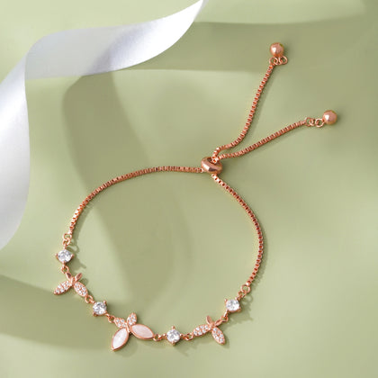 Butterfly Leaf Diamond Adjustable Rose Gold Bracelet for Women