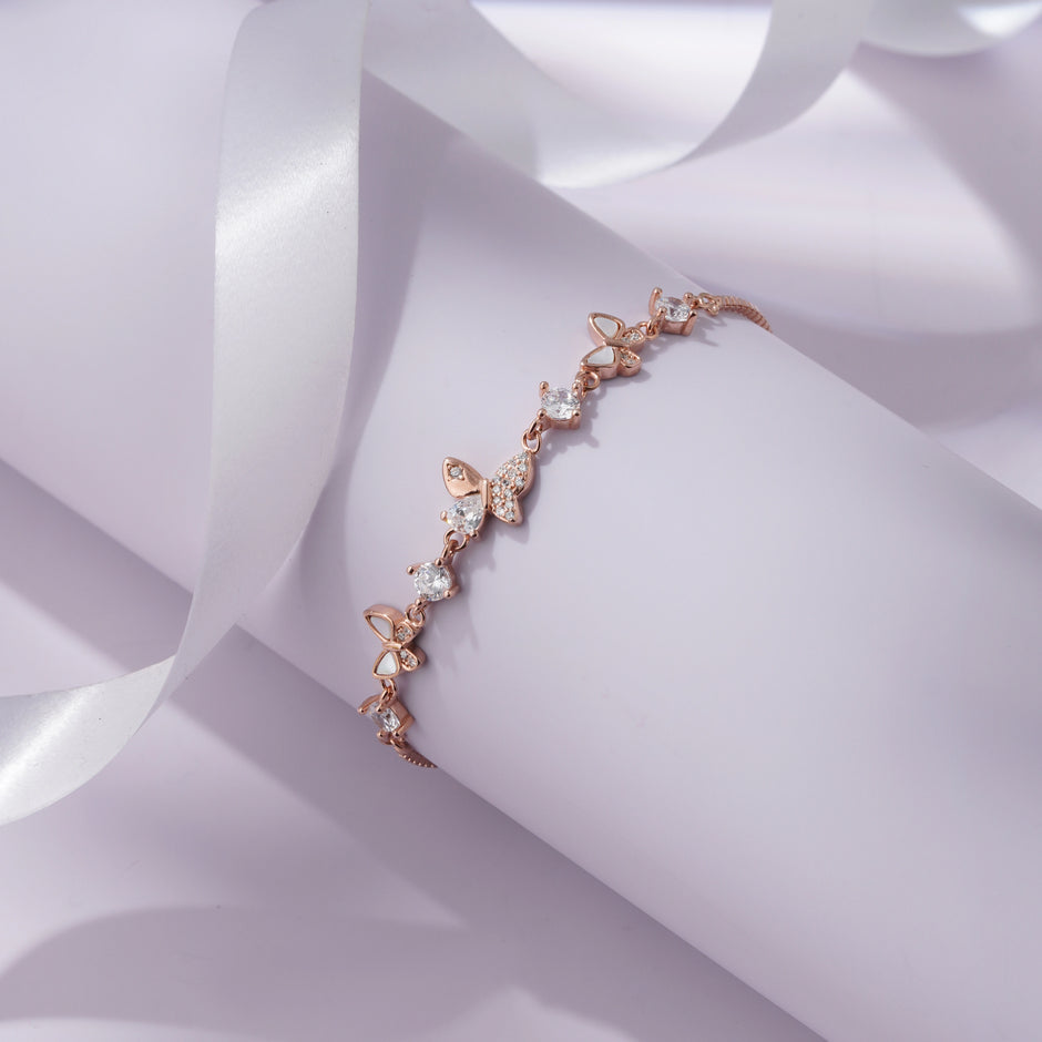 Butterfly Leaf Diamond Adjustable Rose Gold Bracelet for Women
