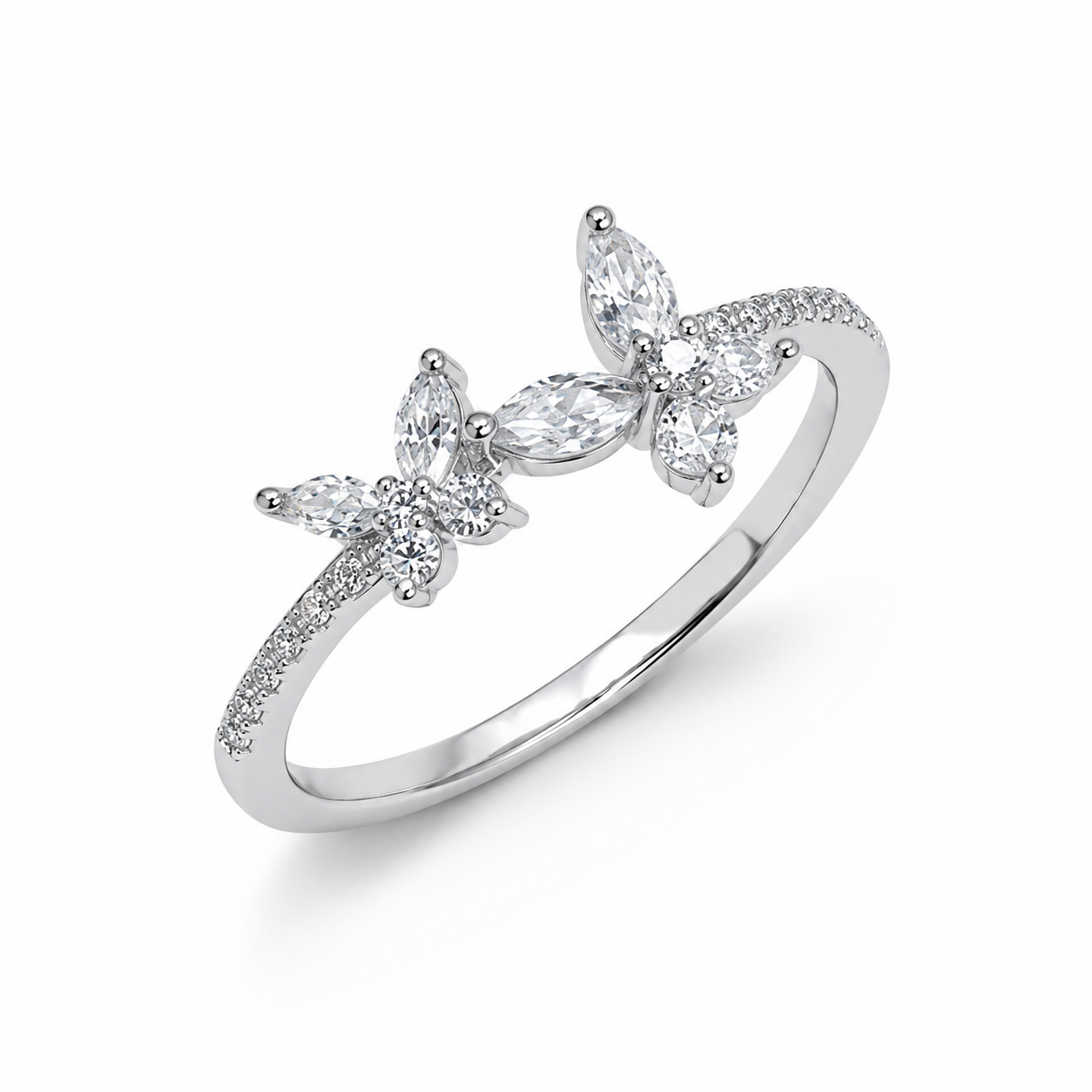 925 Sterling Silver Butterfly Marquise CZ Ring for Women on Black Stone Display