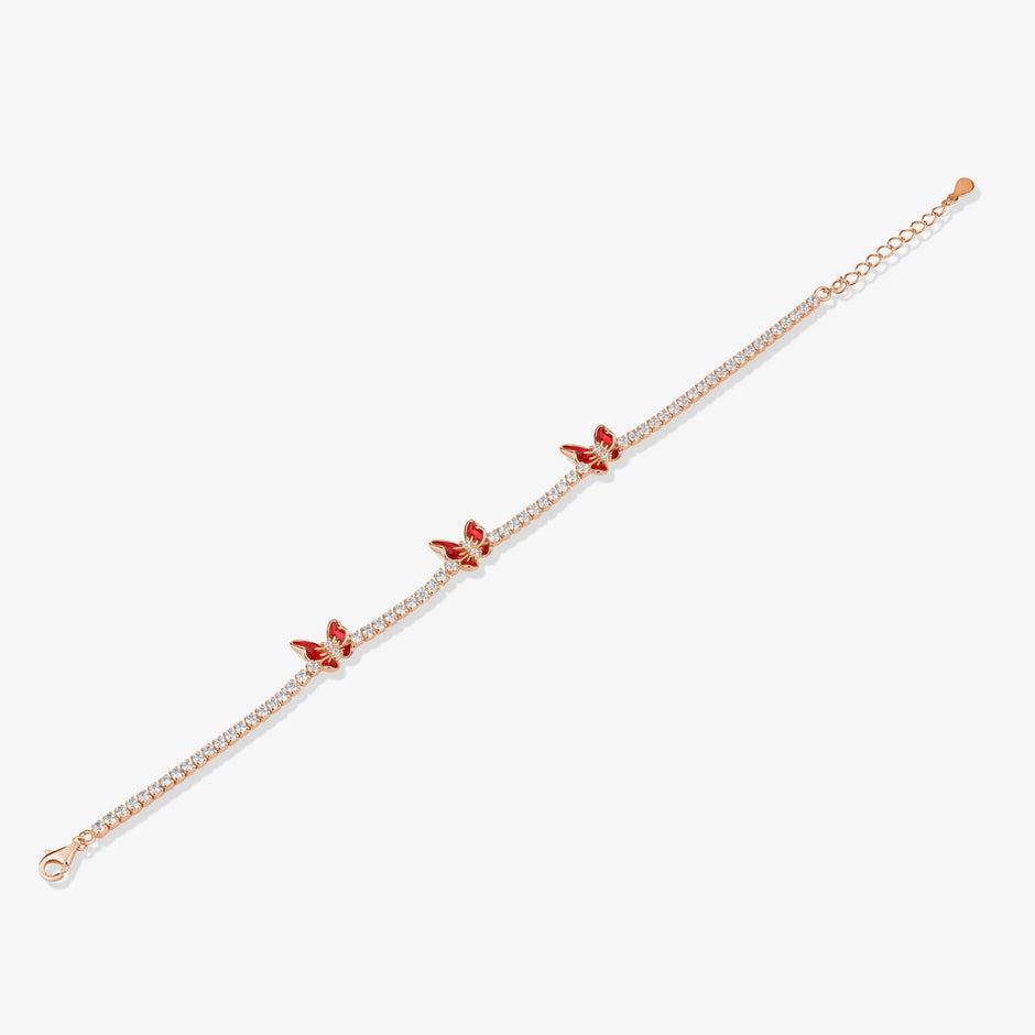 Red Butterfly Tennis Diamond Adjustable Bracelet for Women