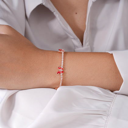 Red Butterfly Tennis Diamond Adjustable Bracelet for Women