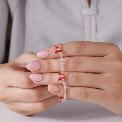 Red Butterfly Tennis Diamond Adjustable Bracelet for Women