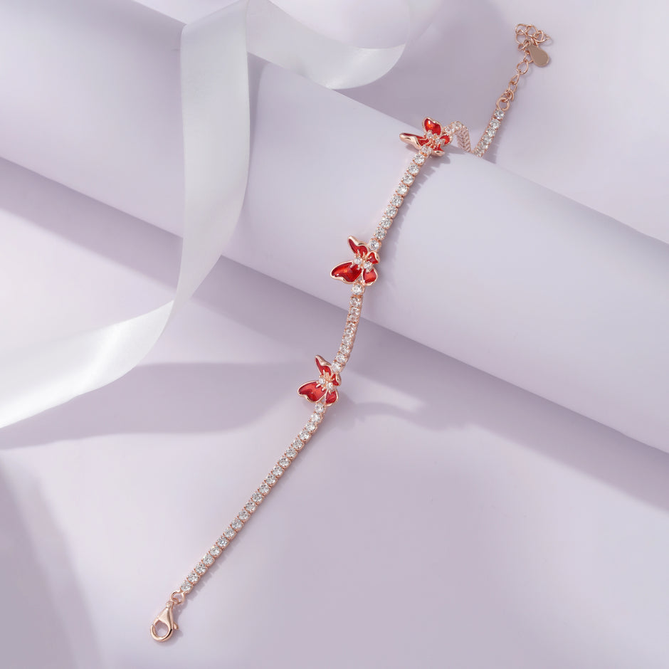 Red Butterfly Tennis Diamond Adjustable Bracelet for Women