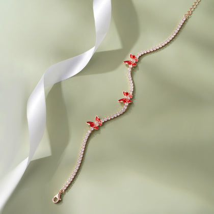 Red Butterfly Tennis Diamond Adjustable Bracelet for Women
