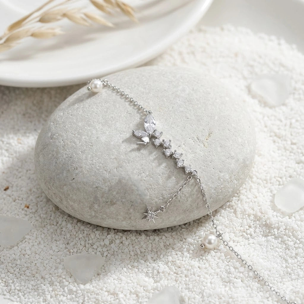 Butterfly Star Pearl 925 Sterling Silver Bracelet for Women